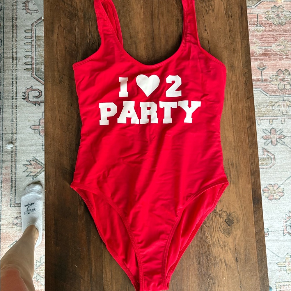 Red 'I Love 2 Party' Swimsuit